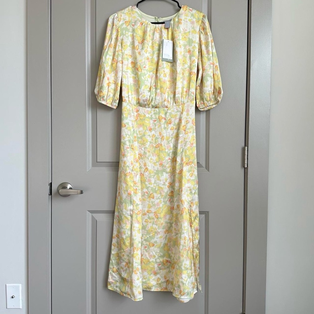 H&M Floral Gathered Midi Dress